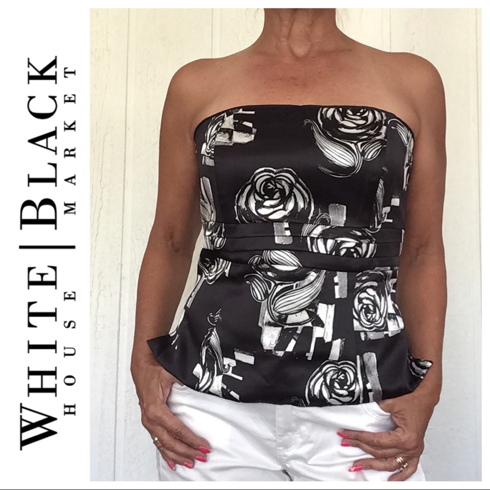 WHBM BLACK AND WHITE FLORAL SILK BUSTIER SIZE 10